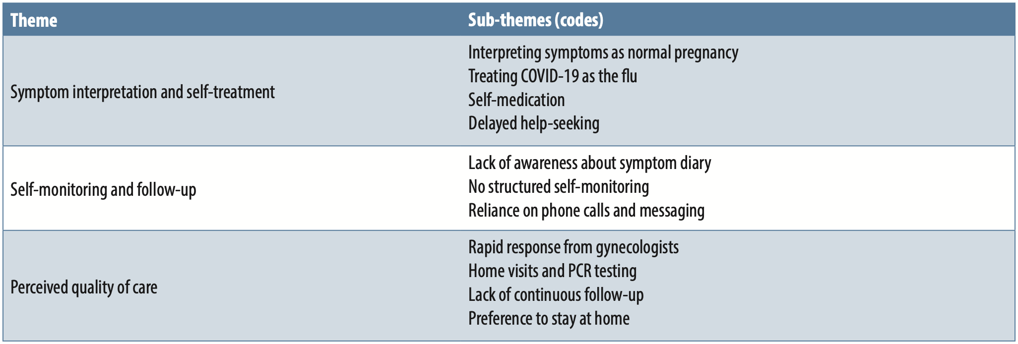 Table 2B. Outline of themes and sub-themes identified among pregnant and postpartum women
